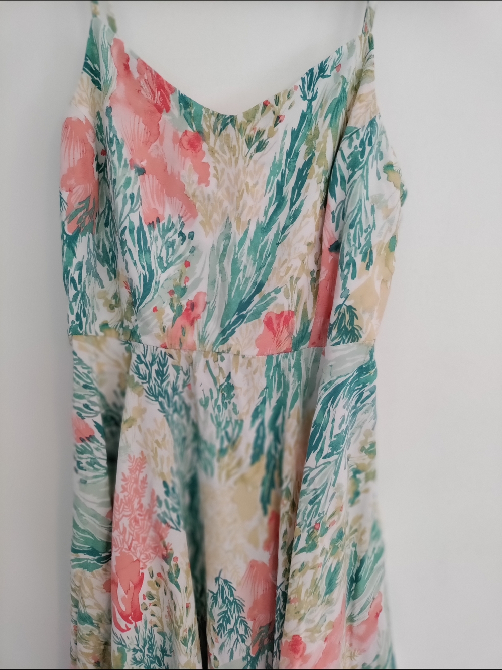 Old Navy Coral & Teal Floral Spaghetti-Strap Dress - Picture 2 of 6